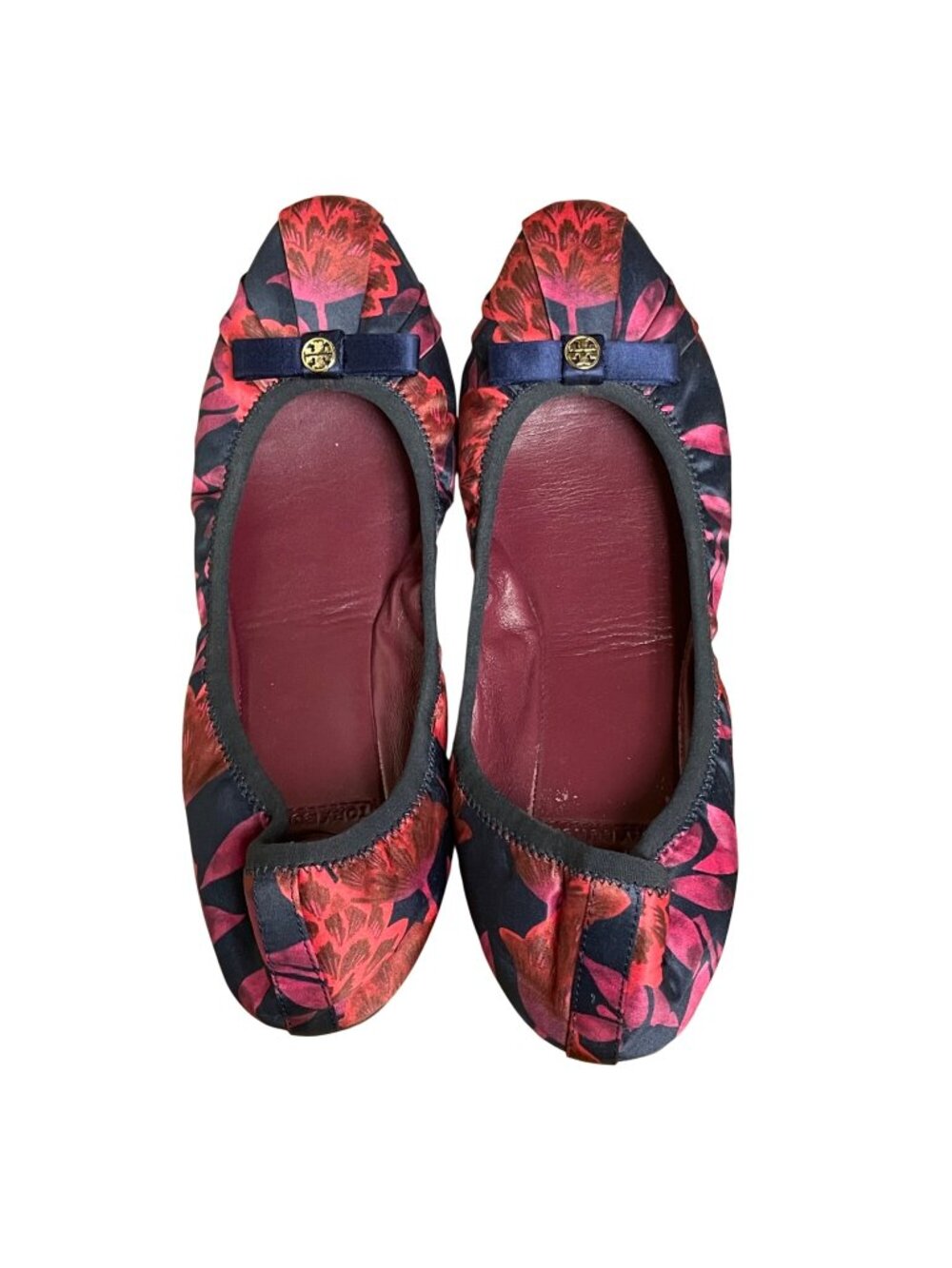 Tory Burch Ally Elmira Ballet Flats Sz 7.5 Floral Bow Stretch